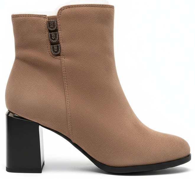 BEŻOWE DAMSKIE BOTKI ZAMSZOWE NA SŁUPKU ZAMEK BRIOGEN 1