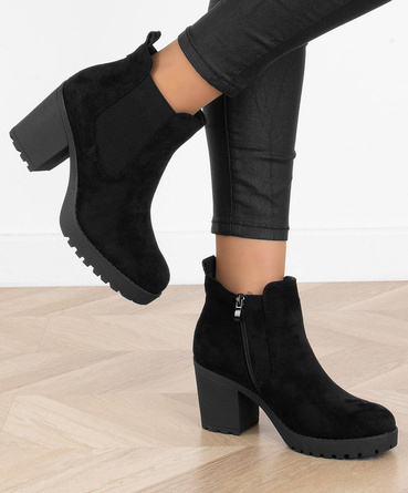 CZARNE DAMSKIE BOTKI NA SŁUPKU ZAMSZOWE ZAMEK JUNE