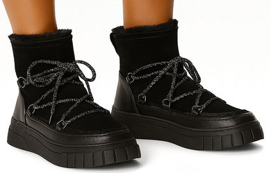 CZARNE OCIEPLANE ŚNIEGOWCE BOTKI PLATFORMA WSUWANE RISELDA