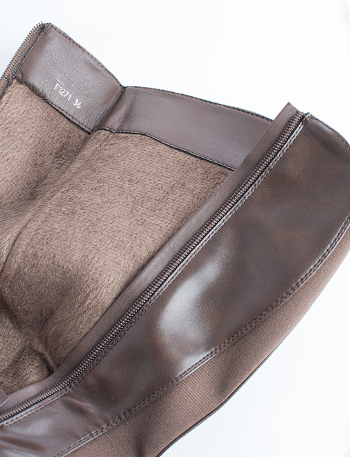 BRĄZOWE DAMSKIE KOZAKI ZAMEK SKÓRZANE NA SŁUPKU LERISAS 6