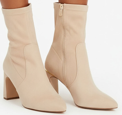 BEŻOWE DAMSKIE BOTKI NA SŁUPKU ZAMSZOWE OCIEPLANE LOPS