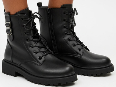 CZARNE BOTKI  DAMSKIE OCIEPLANE TRAPERY NA PLATFORMIE CAILEN