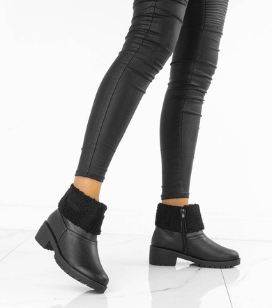 CZARNE BOTKI OCIEPLANE DAMSKIE EKOSKÓRA