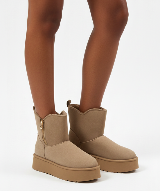 BEŻOWE OCIEPLANE ŚNIEGOWCE BOTKI NA PLATFORMIE ELDIRA 6