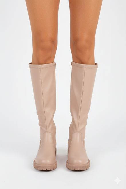 KLASYCZNE BEŻOWE DAMSKIE SKÓRZANE KOZAKI NA ZAMEK CILINA 2