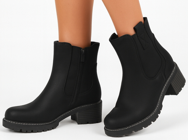 DAMSKIE CZARNE ZAMSZOWE BOTKI TRAPERY OCIEPLANE LAVENA 4