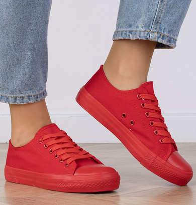 CZERWONE DAMSKIE TRAMPKI TENISÓWKI NA GRUBEJ PODESZWIE