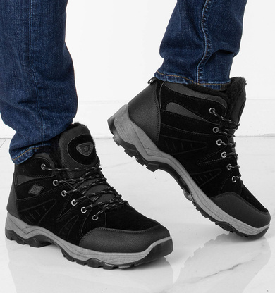 CZARNE MĘSKIE BOTKI ZAMSZOWE OCIEPLANE TRAPERY