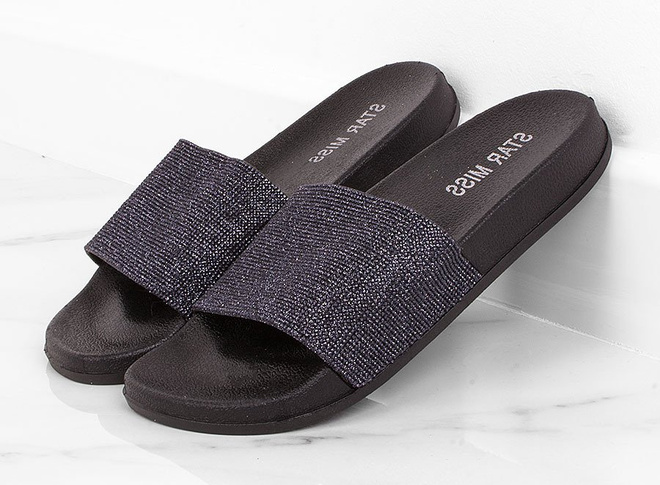 CZARNE GUMOWE KLAPKI Z CYRKONIAMI SHIMMES 2