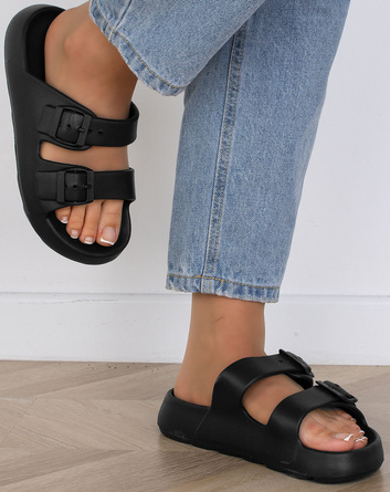 CZARNE DAMSKIE KLAPKI WYGODNE NA PLATFORMIE JEREZ