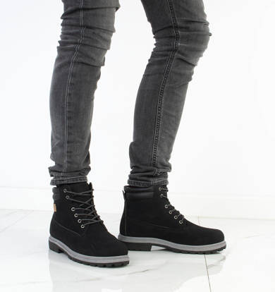 CZARNE TRAPERY BOTKI MĘSKIE SZNUROWANE