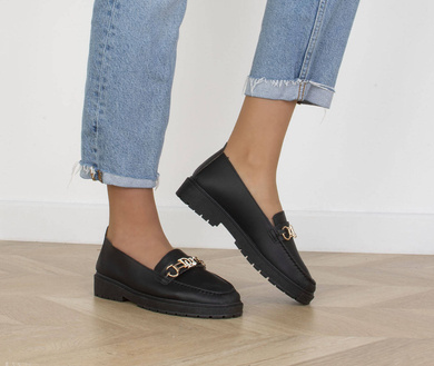 CZARNE MOKASYNY SKÓRZANE PÓŁBUTY DAMSKIE ROSALY