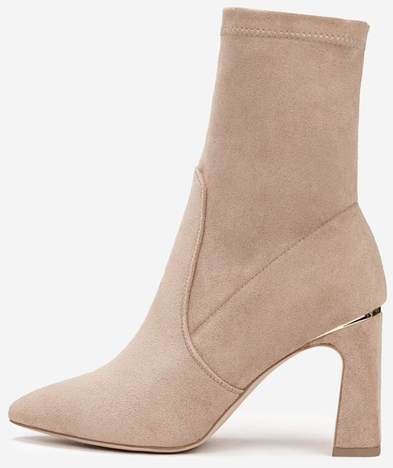 BEŻOWE DAMSKIE BOTKI NA SŁUPKU ZAMSZOWE OCIEPLANE LOPS 3