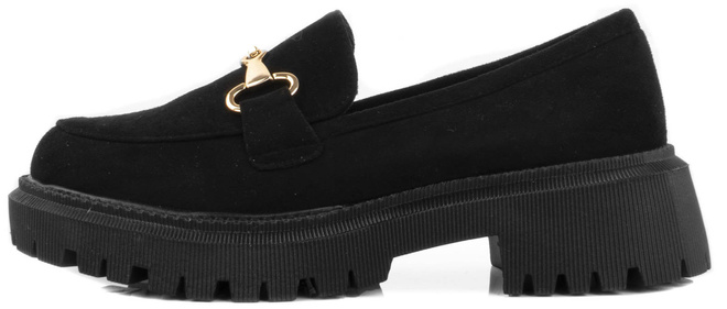 CZARNE MOKASYNY ZAMSZOWE PÓŁBUTY Z ŁAŃCUSZKIEM BANA 3