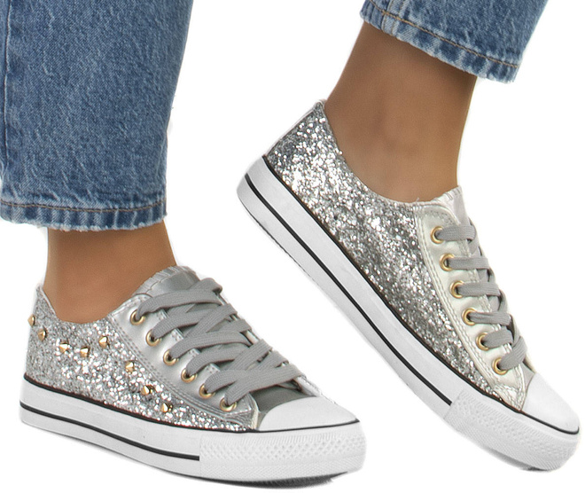 SREBRNE KLASYCZNE NISKIE TRAMPKI DAMSKIE   4