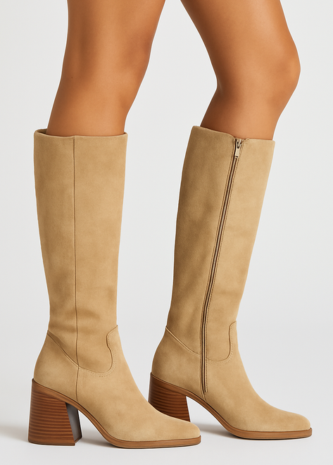 DAMSKIE KHAKI BEŻOWE WYSOKIE KOZAKI ZAMSZOWE NA SŁUPKU 5