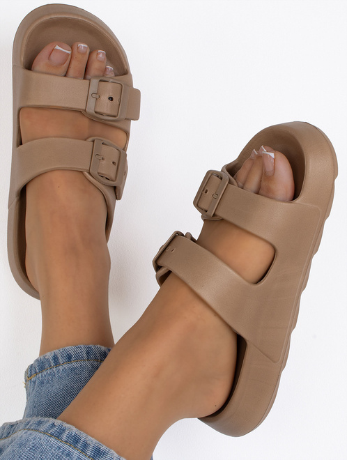 BEŻOWE DAMSKIE KLAPKI WYGODNE NA PLATFORMIE JEREZ 2