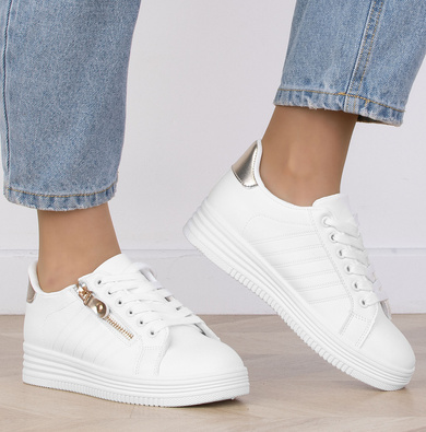 BIAŁE SNEAKERSY TRAMPKI KLASYCZNE NA PLATFORMIE KARSON