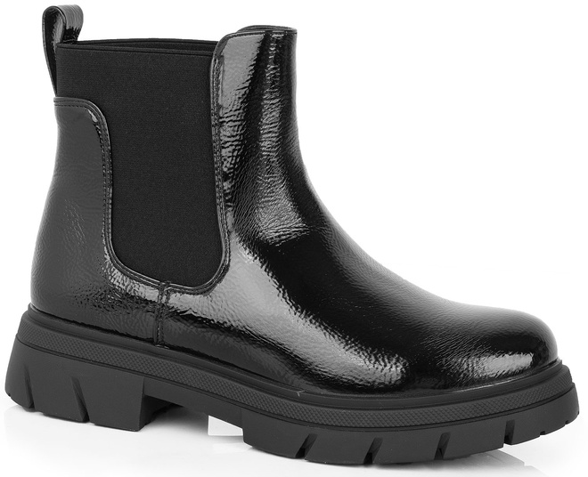 CZARNE DAMSKIE BOTKI LAKIEROWANE PLATFORMA WSUWANE SZTYBLETY CUSHY 1