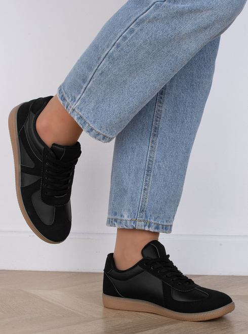 CZARNE DAMSKIE SNEAKERSY TRAMPKI SKÓRZANE DOTS