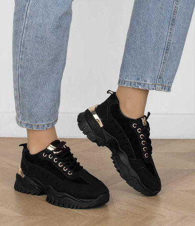 CZARNE SNEAKERSY SPORTOWE NA GRUBEJ PODESZWIE EMMA