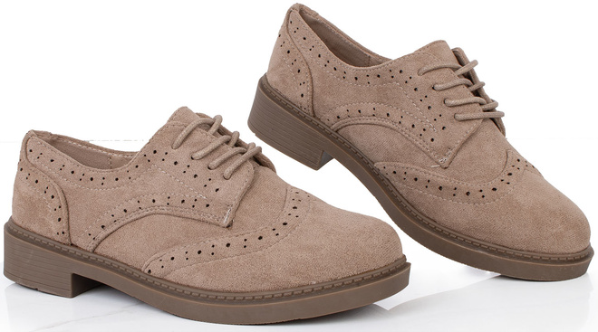 BEŻOWE PÓŁBUTY ZAMSZOWE DAMSKIE SZNUROWANE GREST 2