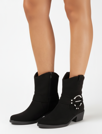 CZARNE ZAMSZOWE KOZAKI KOWBOJKI NA SŁUPKU CIRA