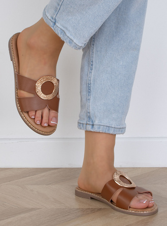 CAMEL DAMSKIE SKÓRZANE KLAPKI ELEGANCKIE OZDOBA JUSTA