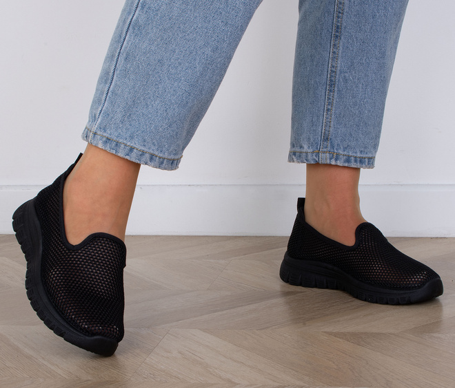 CZARNE TENISÓWKI AŻUROWE SLIP ON WSUWANE ALODIA 6