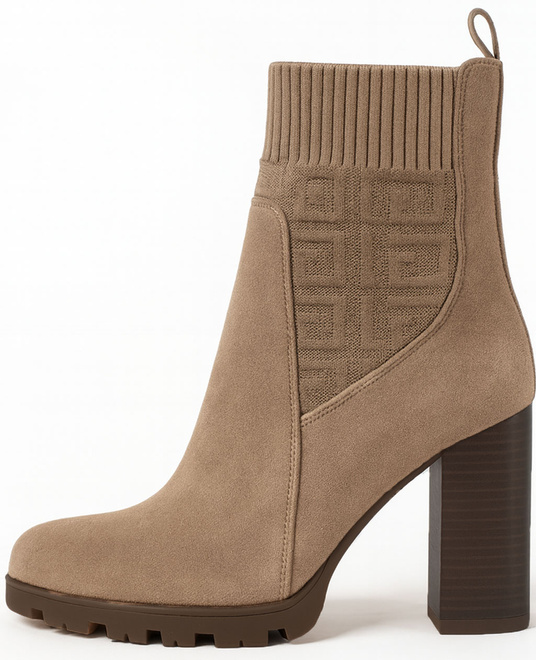 BEŻOWE ZAMSZOWE BOTKI  ELASTYCZNA CHOLEWKA WSUWANE FENISA 3