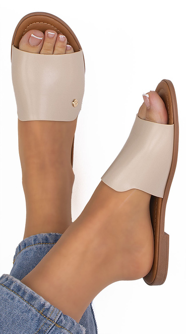 BEŻOWE KLASYCZNE KLAPKI WSUWANE DAMSKIE SKÓRZANE VERICIA 4