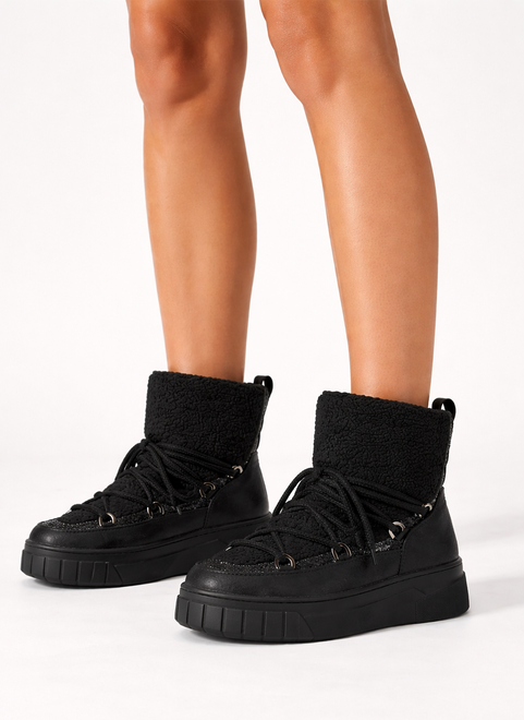 OCIEPLANE ŚNIEGOWCE BOTKI NA PLATFORMIE CZARNE CORINE 6