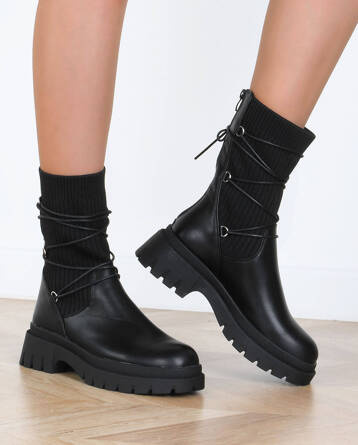 CZARNE BOTKI SKÓRZANE ELASTYCZNA CHOLEWKA BOBBY
