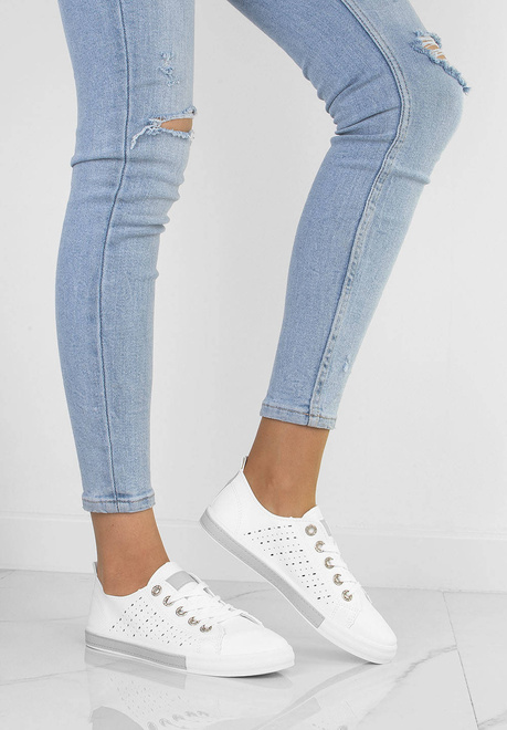 BIAŁE TRAMPKI DAMSKIE TENISÓWKI AŻUROWE MEDISON 5