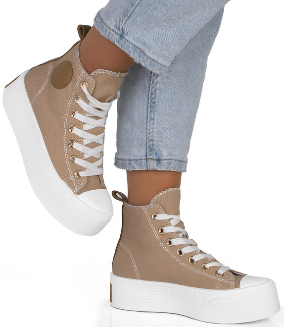 DAMSKIE BEŻOWE WYSOKIE TRAMPKI NA PLATFORMIE HOLA 4