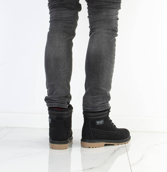 CZARNE TRAPERY BOTKI MĘSKIE SZNUROWANE 7