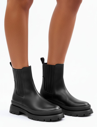 CZARNE DAMSKIE BOTKI SKÓRZANE PLATFORMA WSUWANE MONTANA