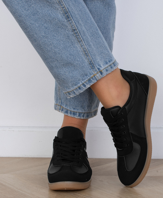 CZARNE DAMSKIE SNEAKERSY TRAMPKI SKÓRZANE DOTS 7