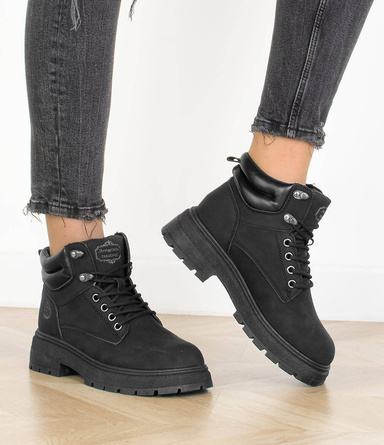 CZARNE BOTKI OCIEPLANE TRAPERY SZNUROWANE BINI