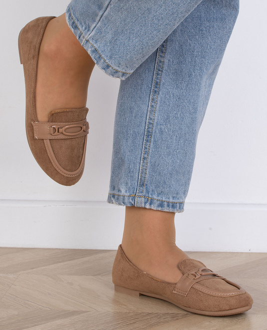 BRĄZOWE MOKASYNY ZAMSZOWE DAMSKIE WSUWANE FUPER
