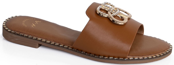 CAMEL DAMSKIE SKÓRZANE KLAPKI ELEGANCKIE OZDOBA MIRMA 1