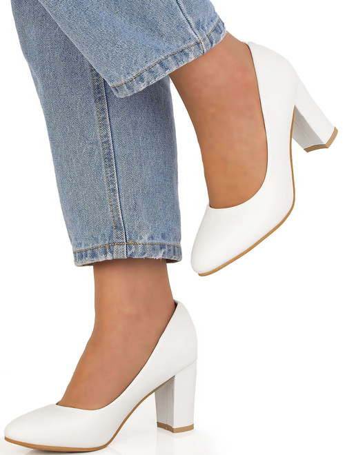 DAMSKIE BIAŁE CZÓŁENKA NA SŁUPKU EKO SKÓRA CLORINDA 2