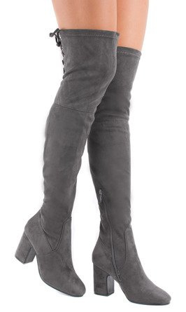 SZARE ZAMSZOWE KOZAKI ZA KOLANO NA SŁUPKU ELVIRE