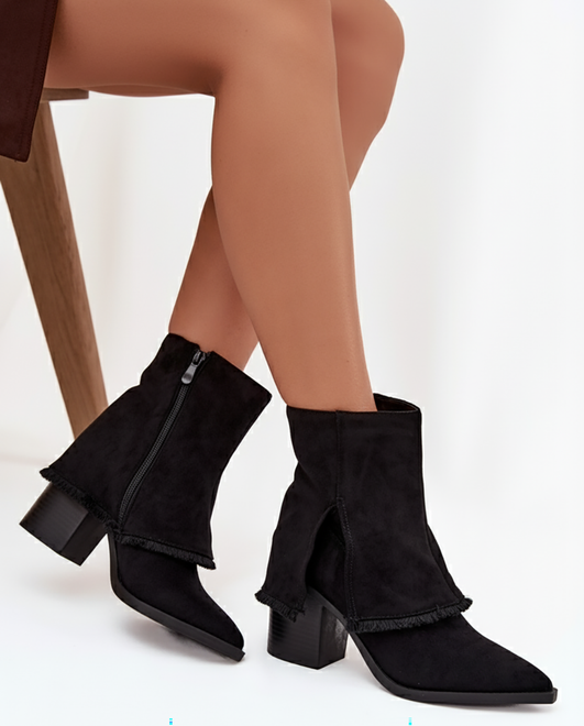 CZARNE DAMSKIE BOTKI NA SŁUPKU ZAMSZOWE ZAMEK ALTERA 5