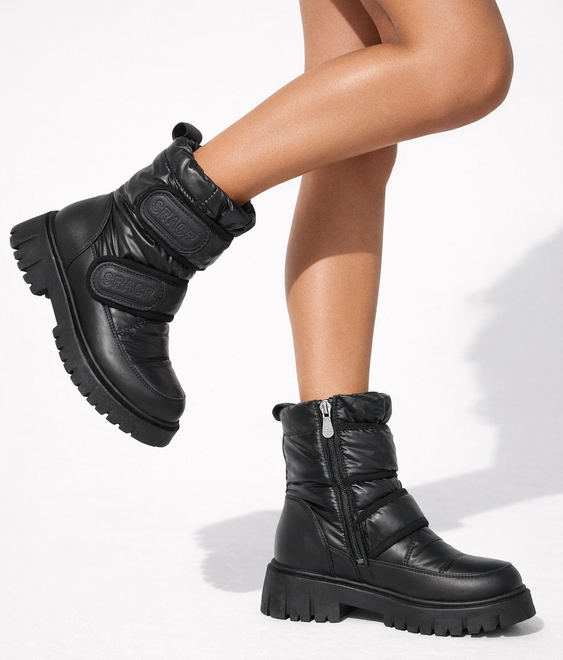 CZARNE ŚNIEGOWCE BOTKI OCIEPLANE NA PLATFORMIE 7