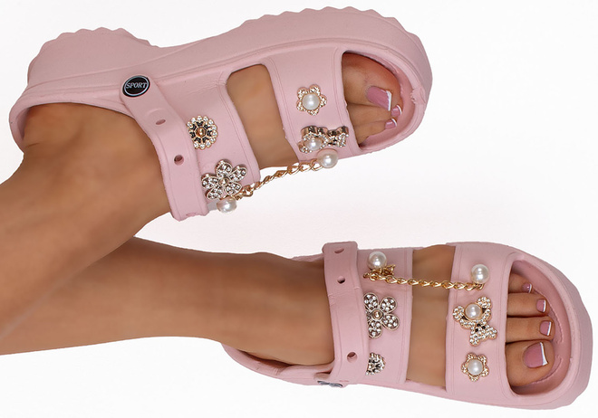 RÓŻOWE LEKKIE KLAPKI SANDAŁY Z OZDOBAMI AURORA 4