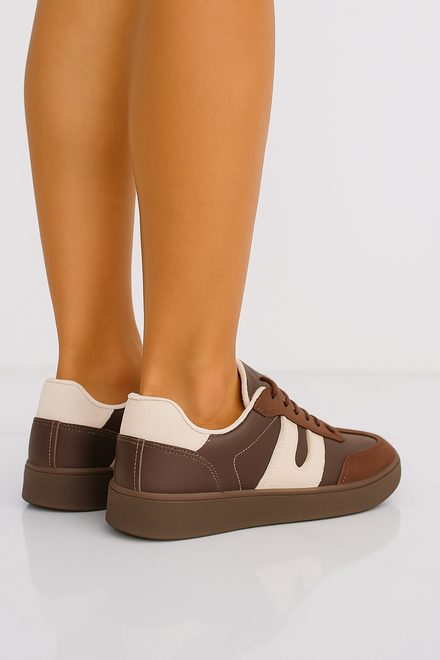 BRĄZOWE DAMSKIE SNEAKERSY TRAMPKI SKÓRZANE SZNUROWANE BEAR 2