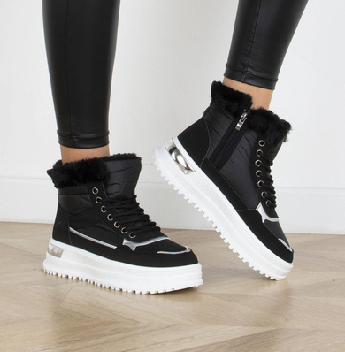 CZARNE SNEAKERSY OCIEPLANE FUTERKO BOTKI PLATFORMA