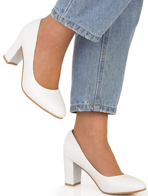 DAMSKIE BIAŁE CZÓŁENKA NA SŁUPKU EKO SKÓRA CLORINDA 4