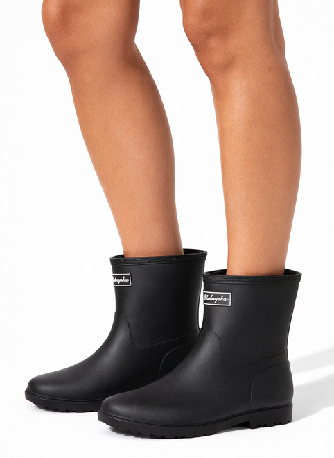 CZARNE WYSOKIE MATOWE KALOSZE OCIEPLANE BOTKI WSUWANE